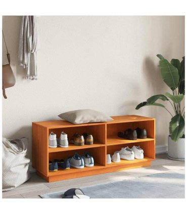 vidaXL Shoe Cabinet Wax Brown 110x34x45 cm Solid Wood Pine