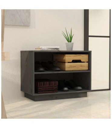 vidaXL Shoe Cabinet Grey 60x34x45 cm Solid Wood Pine