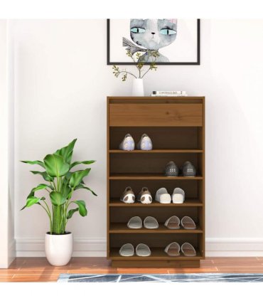 vidaXL Shoe Cabinet Honey Brown 60x34x105 cm Solid Wood Pine