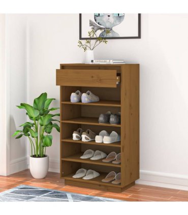 vidaXL Shoe Cabinet Honey Brown 60x34x105 cm Solid Wood Pine