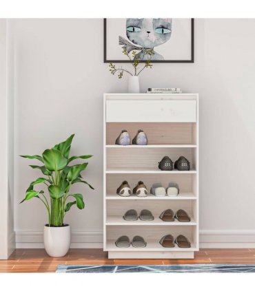 vidaXL Shoe Cabinet White 60x34x105 cm Solid Wood Pine