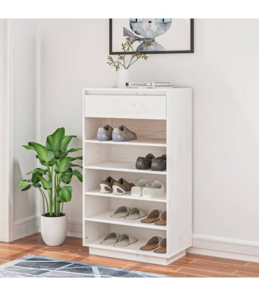 vidaXL Shoe Cabinet White 60x34x105 cm Solid Wood Pine