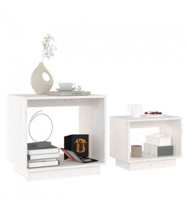 vidaXL Nesting Coffee Tables 2 pcs White Solid Wood Pine