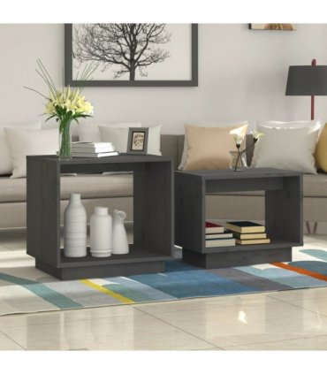 vidaXL Nesting Coffee Tables 2 pcs Grey Solid Wood Pine