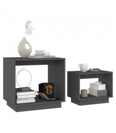 vidaXL Nesting Coffee Tables 2 pcs Grey Solid Wood Pine