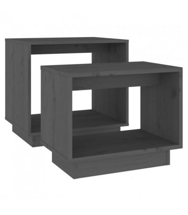 vidaXL Nesting Coffee Tables 2 pcs Grey Solid Wood Pine