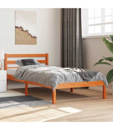 vidaXL Bed Frame without Mattress Wax Brown 90x190 cm Single Solid Wood Pine — Size: 90 x 190 cm