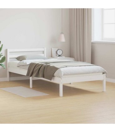 vidaXL Bed Frame White 225.5 x 95.5 x 69.5 cm Solid Pine Wood — Size: 90 x 220 cm
