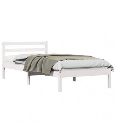 vidaXL Bed Frame White 225.5 x 95.5 x 69.5 cm Solid Pine Wood — Size: 90 x 220 cm