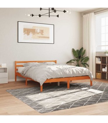 vidaXL Bed Frame | Wax Brown | Solid Pine Wood, Plywood | Double | Modern — Size: 200 x 200 cm