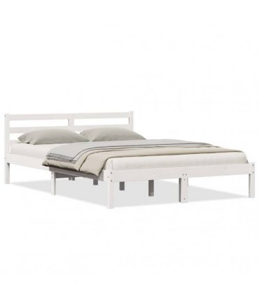 vidaXL Bed Frame White 225.5 x 145.5 x 69.5 cm Solid Pine Wood — Size: 140 x 220 cm