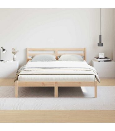 vidaXL Bed Frame Brown 215.5 x 165.5 x 69.5 cm Solid Pine Wood — Colour: Natural, Size: 160 x 210 cm