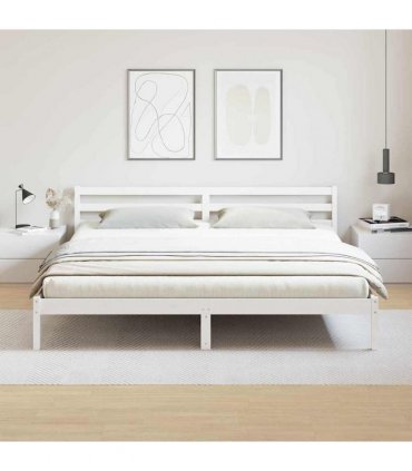 vidaXL Bed Frame White 225.5 x 185.5 x 69.5 cm Solid Pine Wood — Size: 180 x 220 cm