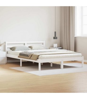 vidaXL Bed Frame White 215.5 x 145.5 x 69.5 cm Solid Pine Wood — Size: 140 x 210 cm