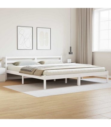 vidaXL Bed Frame White 215.5 x 205.5 x 69.5 cm Solid Pine Wood — Size: 200 x 210 cm