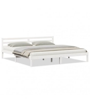 vidaXL Bed Frame White 215.5 x 205.5 x 69.5 cm Solid Pine Wood — Size: 200 x 210 cm
