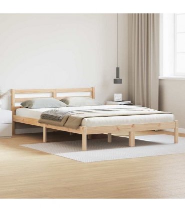 vidaXL Bed Frame Brown 215.5 x 145.5 x 69.5 cm Solid Pine Wood — Colour: Natural, Size: 140 x 210 cm
