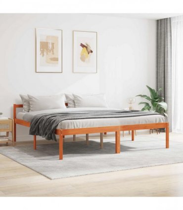 vidaXL Bed Frame with Headboard Wax Brown 180 x 200 cm Solid Pine Wood — Size: 6FT Super King Size