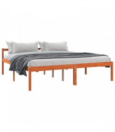 vidaXL Bed Frame with Headboard Wax Brown 180 x 200 cm Solid Pine Wood — Size: 6FT Super King Size