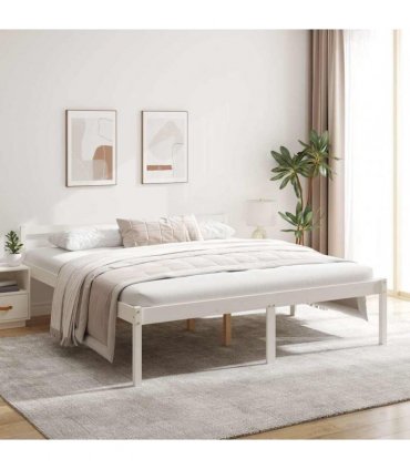 vidaXL Bed Frame | White | Solid pine wood, Plywood | Super King | Bed Frame — Size: 6ft super king size