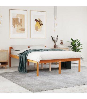vidaXL Senior Bed without Mattress Wax Brown 135x190 cm Double Solid Wood Pine — Size: 4ft6 double