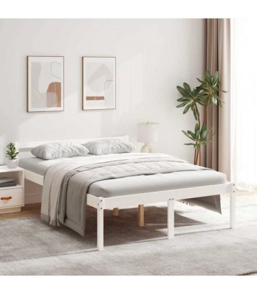 vidaXL Bed Frame | White | Solid pine wood | 135x190 cm Double | Bed Frame — Size: 4ft6 double