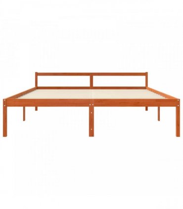 vidaXL Bed Frame with Headboard Wax Brown 200 x 200 cm Solid Pine Wood — V0672028993