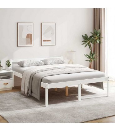 vidaXL Bed Frame | White | Solid pine wood, Plywood | 160 x 200 cm | Bed Frame