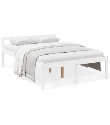 vidaXL Bed Frame | White | Solid Pine wood | 140x190 cm | Wooden Bed Frame — Size: 140 x 190 cm