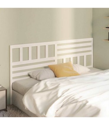 vidaXL Bed Headboard | White | Solid Pine Wood | Large | Decorative Inlays — Size: 206 x 100 cm