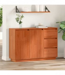 vidaXL Sideboard Brown Oak 111 x 34 x 75 cm Solid Pine Wood — Colour: Wax brown