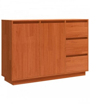vidaXL Sideboard Brown Oak 111 x 34 x 75 cm Solid Pine Wood — Colour: Wax brown