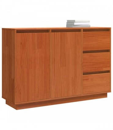 vidaXL Sideboard Brown Oak 111 x 34 x 75 cm Solid Pine Wood — Colour: Wax brown