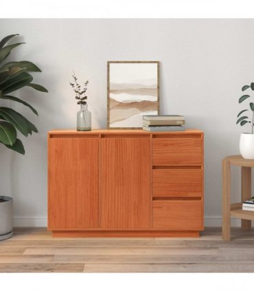 vidaXL Sideboard Brown Oak 111 x 34 x 75 cm Solid Pine Wood — Colour: Wax brown
