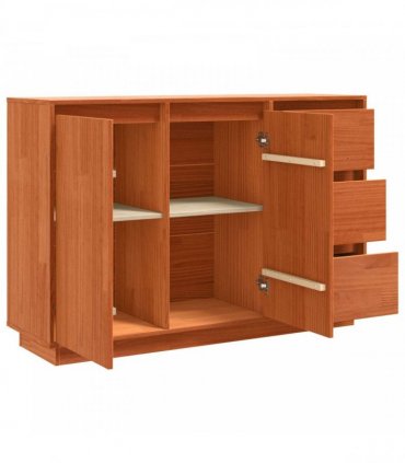 vidaXL Sideboard Brown Oak 111 x 34 x 75 cm Solid Pine Wood — Colour: Wax brown