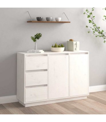vidaXL Sideboard White 111x34x75 cm Solid Wood Pine