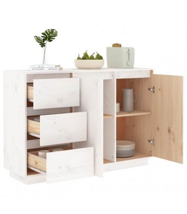 vidaXL Sideboard White 111x34x75 cm Solid Wood Pine