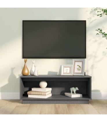vidaXL TV Cabinet Grey 90x35x35 cm Solid Wood Pine