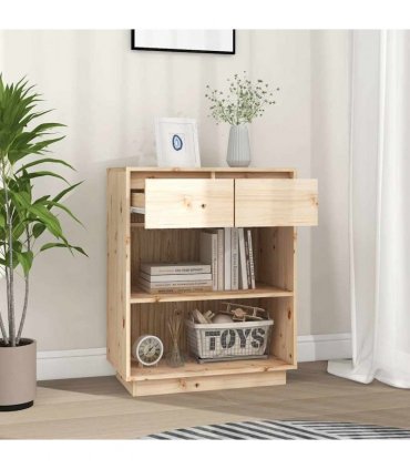 vidaXL Console Cabinet 60x34x75 cm Solid Wood Pine — Colour: natural