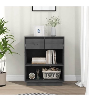 vidaXL Console Cabinet Grey 60x34x75 cm Solid Wood Pine — V0672029437