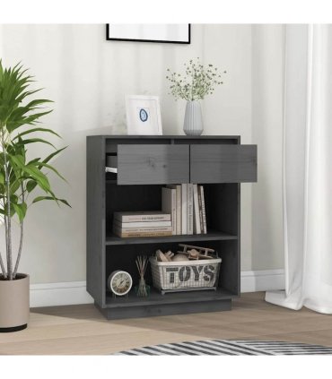 vidaXL Console Cabinet Grey 60x34x75 cm Solid Wood Pine — V0672029437