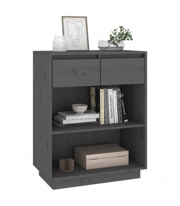 vidaXL Console Cabinet Grey 60x34x75 cm Solid Wood Pine — V0672029437