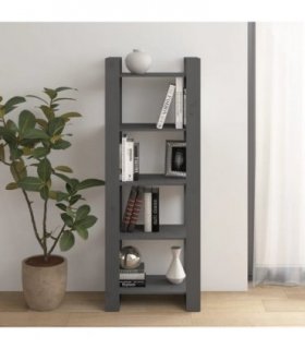 vidaXL Book Cabinet/Room Divider Grey 60x35x160 cm Solid Wood — Size: 60 x 35 x 160 cm