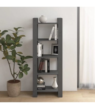 vidaXL Book Cabinet/Room Divider Grey 60x35x160 cm Solid Wood — Size: 60 x 35 x 160 cm