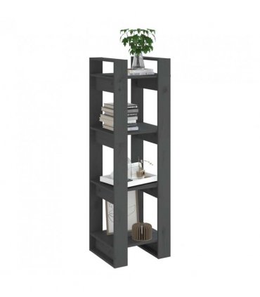 vidaXL Book Cabinet/Room Divider Grey 41x35x125 cm Solid Wood Pine — Size: 41 x 35 x 125 cm