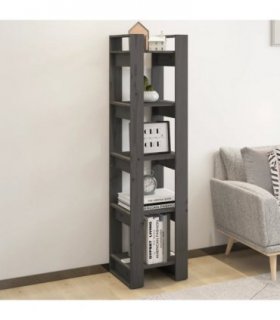 vidaXL Book Cabinet/Room Divider Grey 41x35x160 cm Solid Wood Pine — Size: 41 x 35 x 160 cm