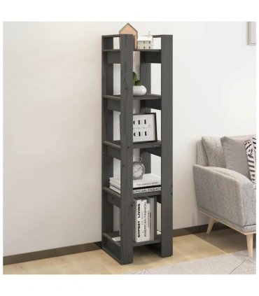 vidaXL Book Cabinet/Room Divider Grey 41x35x160 cm Solid Wood Pine — Size: 41 x 35 x 160 cm