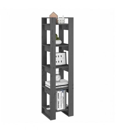 vidaXL Book Cabinet/Room Divider Grey 41x35x160 cm Solid Wood Pine — Size: 41 x 35 x 160 cm
