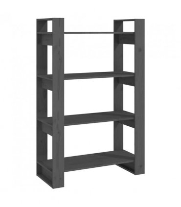 vidaXL Book Cabinet/Room Divider Grey 80x35x125 cm Solid Wood Pine — Size: 80 x 35 x 125 cm