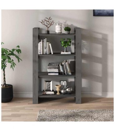 vidaXL Book Cabinet/Room Divider Grey 80x35x125 cm Solid Wood Pine — Size: 80 x 35 x 125 cm
